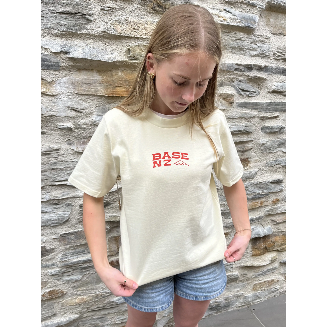 BaseNZ Womens Summer Mountain Classic T-Shirt Butter / Hibiscus XS 