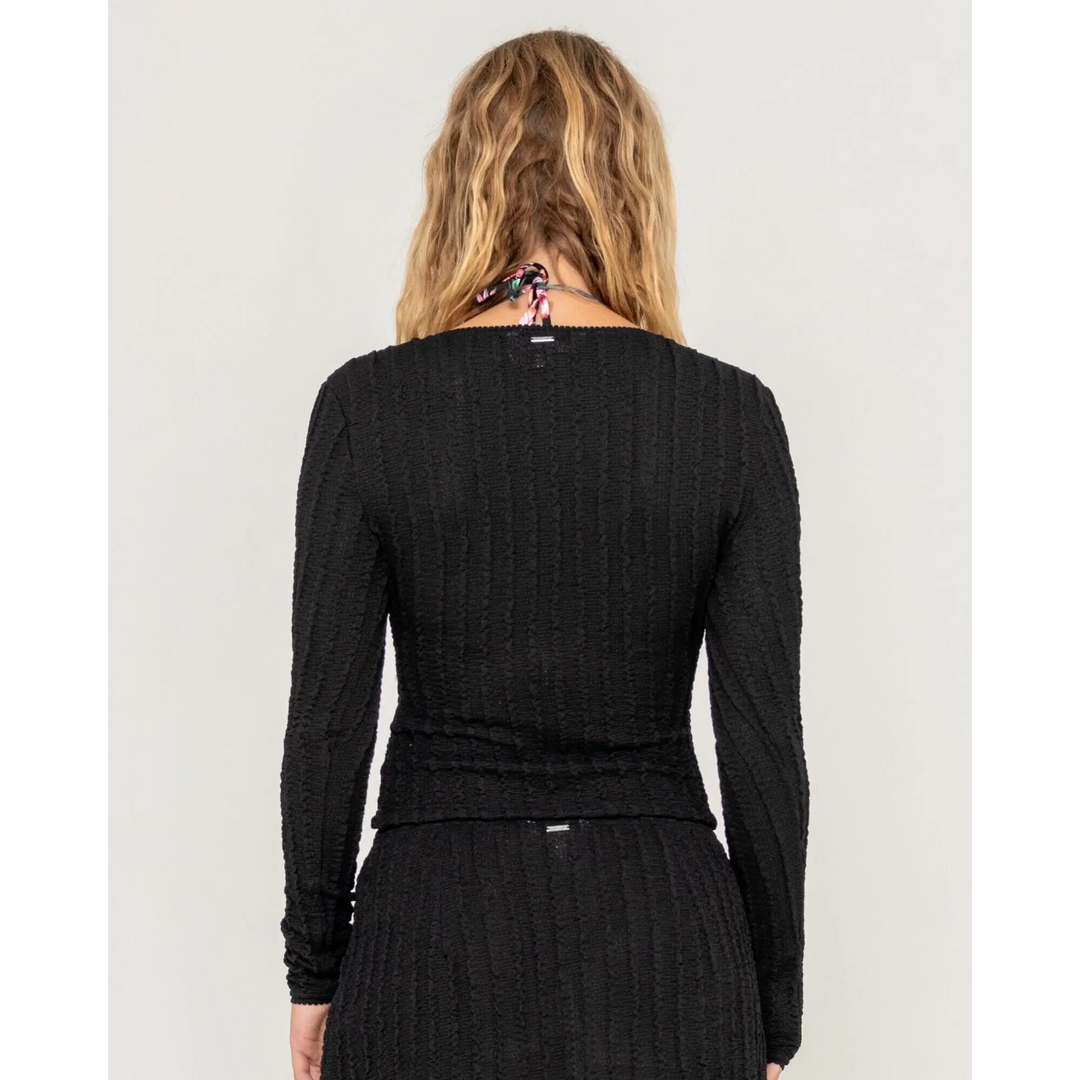 Rusty I Kissed A Pearl Lace Wrap Long Sleeve Top 