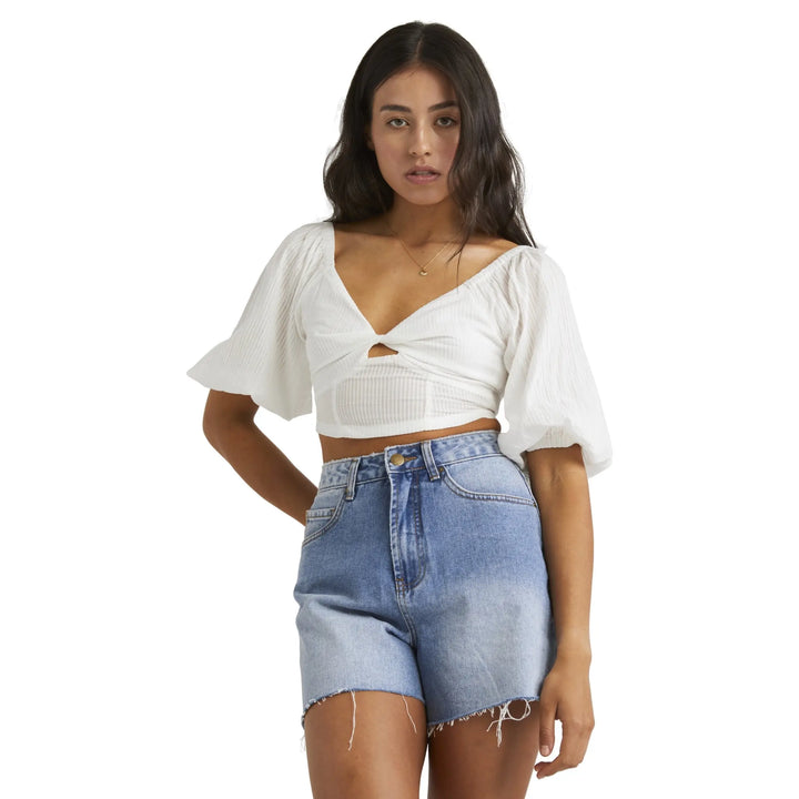 Billabong Del Sole Puff-Sleeve Crop Top 