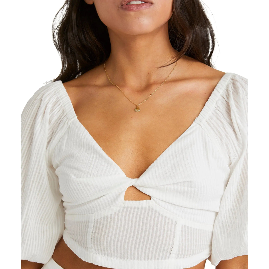 Billabong Del Sole Puff-Sleeve Crop Top 