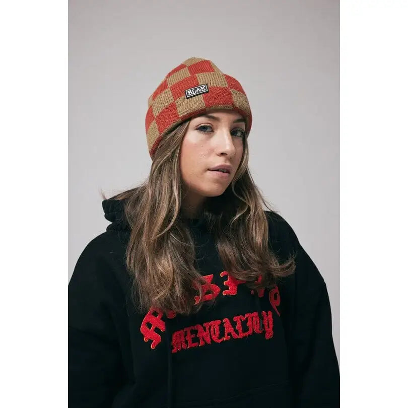 Blak Check Mate Beanie Tan / Terracotta 