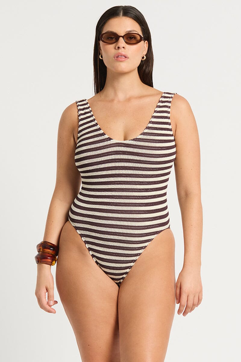 Bond-Eye Mara One Piece Swimsuit Sable Dot Stripe OS 
