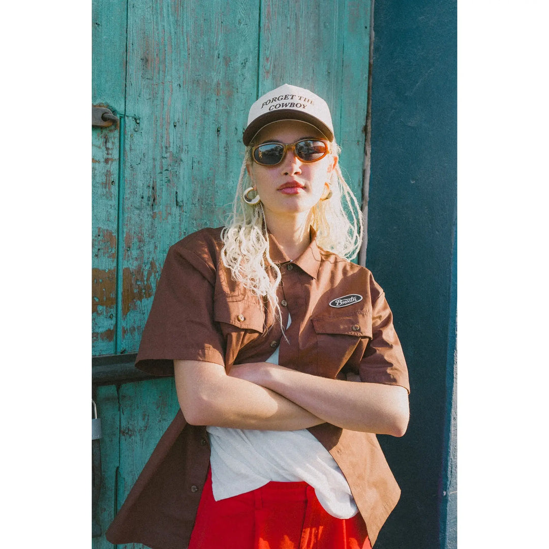 Brixton Forget the Cowboy Netplus Snapback Cap - Chocolate / Off White