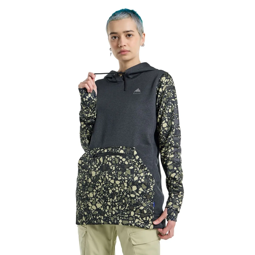 Burton Oak Long Womens Pullover Hoodie True Black Heather / Sediment S 