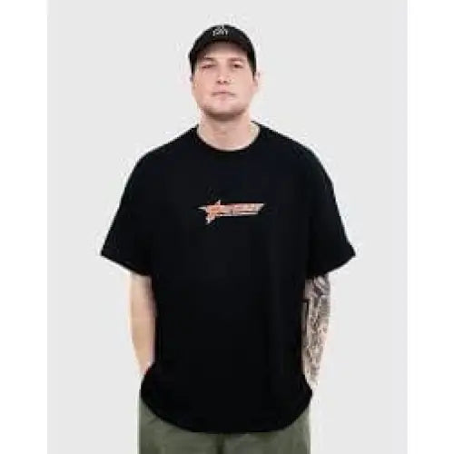 Caution Bolt Outline Heavy T-Shirt Black S 