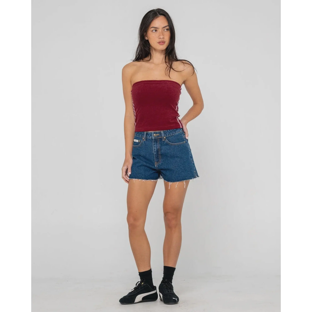 Rusty Penny Kick Flare Denim Shorts - Deep Sea Blue 