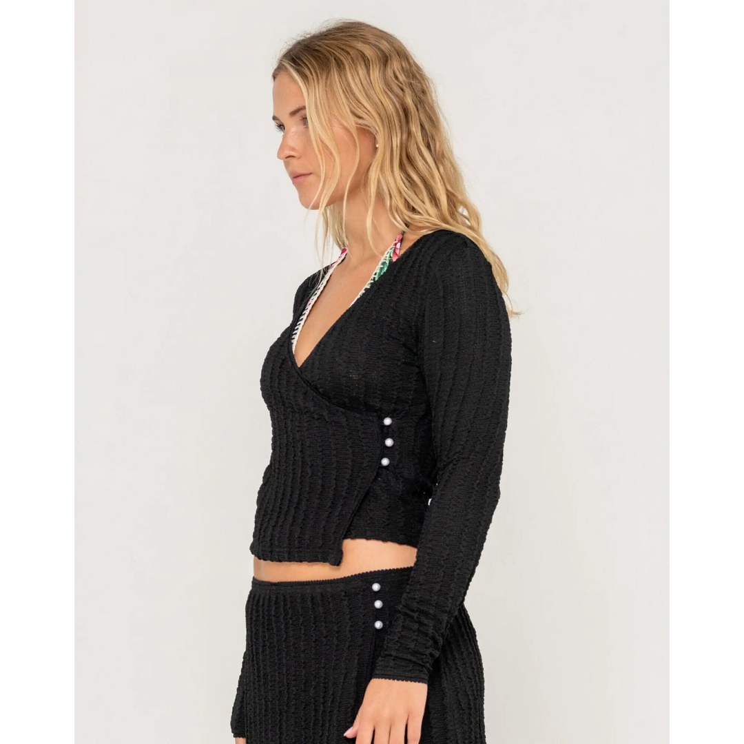 Rusty I Kissed A Pearl Lace Wrap Long Sleeve Top 