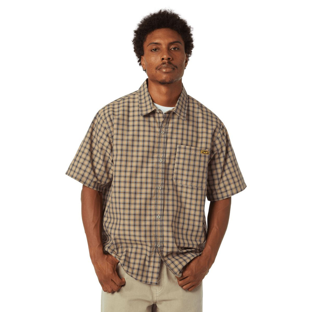 HUF Stretch Micro Plaid Shirt Clay S 