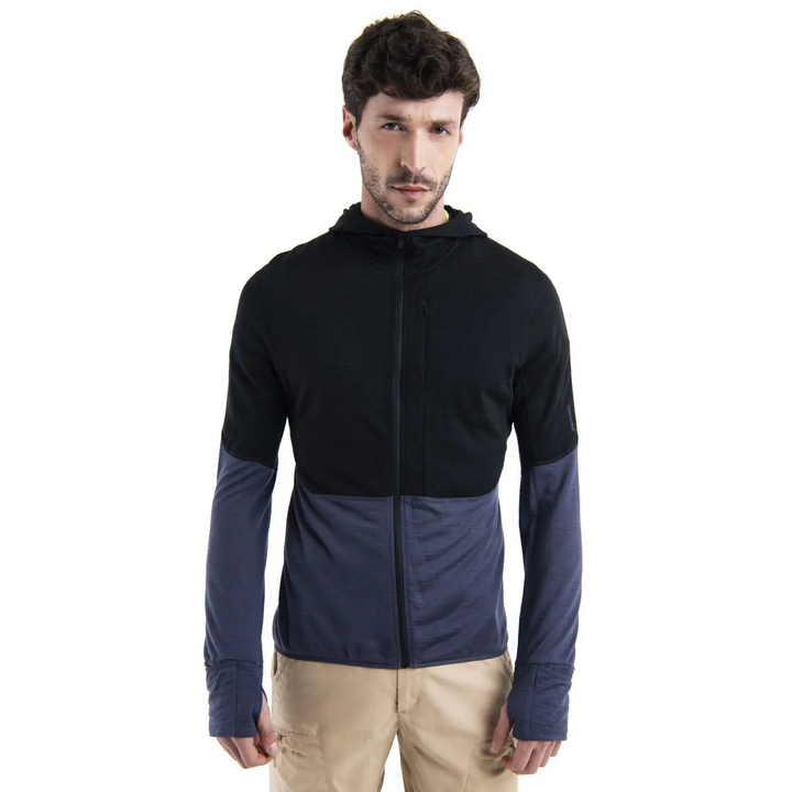Icebreaker Merino 200 RealFleece Descender Long Sleeve Zip Hoodie 2024 - Black / Graphite / S