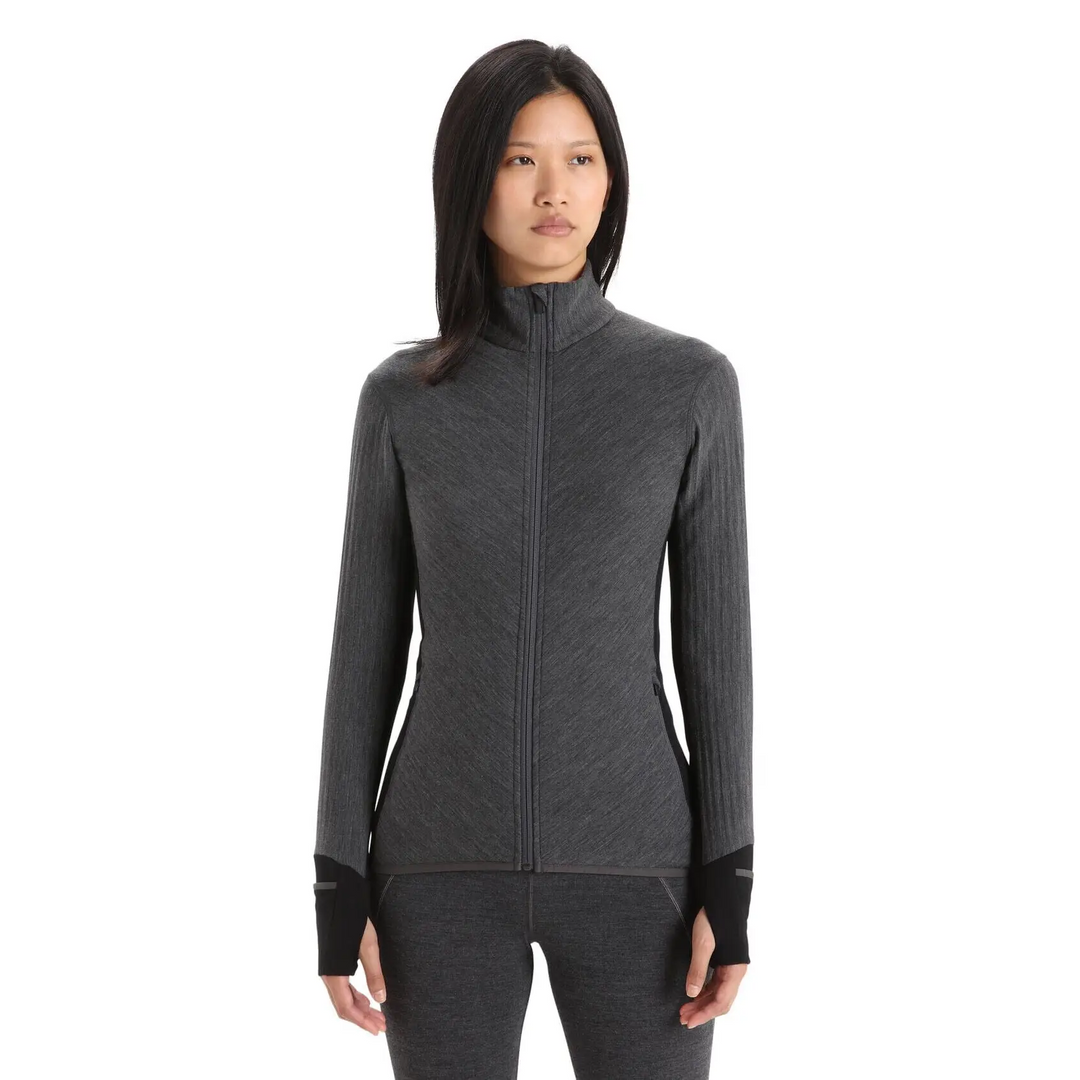 Icebreaker Womens Descender Long Sleeve Zip Jacket Jet Heather / Black XS 