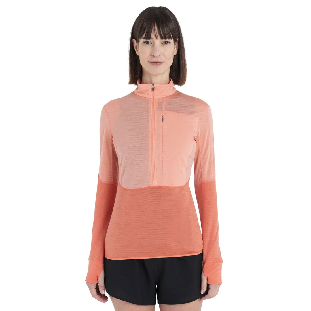 Icebreaker Womens Merino 200 RealFleece Descender Long Sleeve Half Zip Glow / Tang / CB XS 