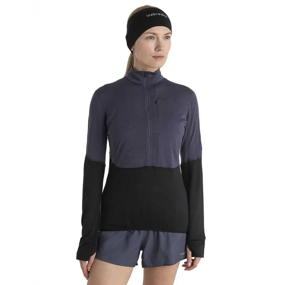 Icebreaker Womens Merino 200 RealFleece Descender Long Sleeve Half Zip 2024 - Graphite / Black / CB / XS
