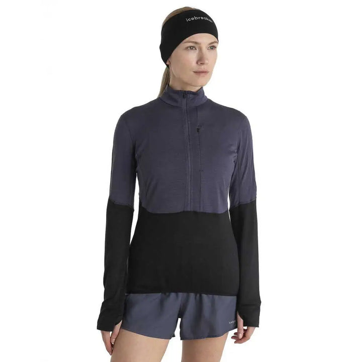 Icebreaker Womens Merino 200 RealFleece Descender Long Sleeve Half Zip 2024 - Graphite / Black / CB / XS