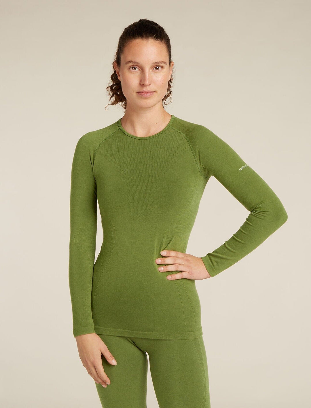 Icebreaker Womens Merino Blend 260 ZoneKnit Seamless Long Sleeve Crewe Sphagnum S 