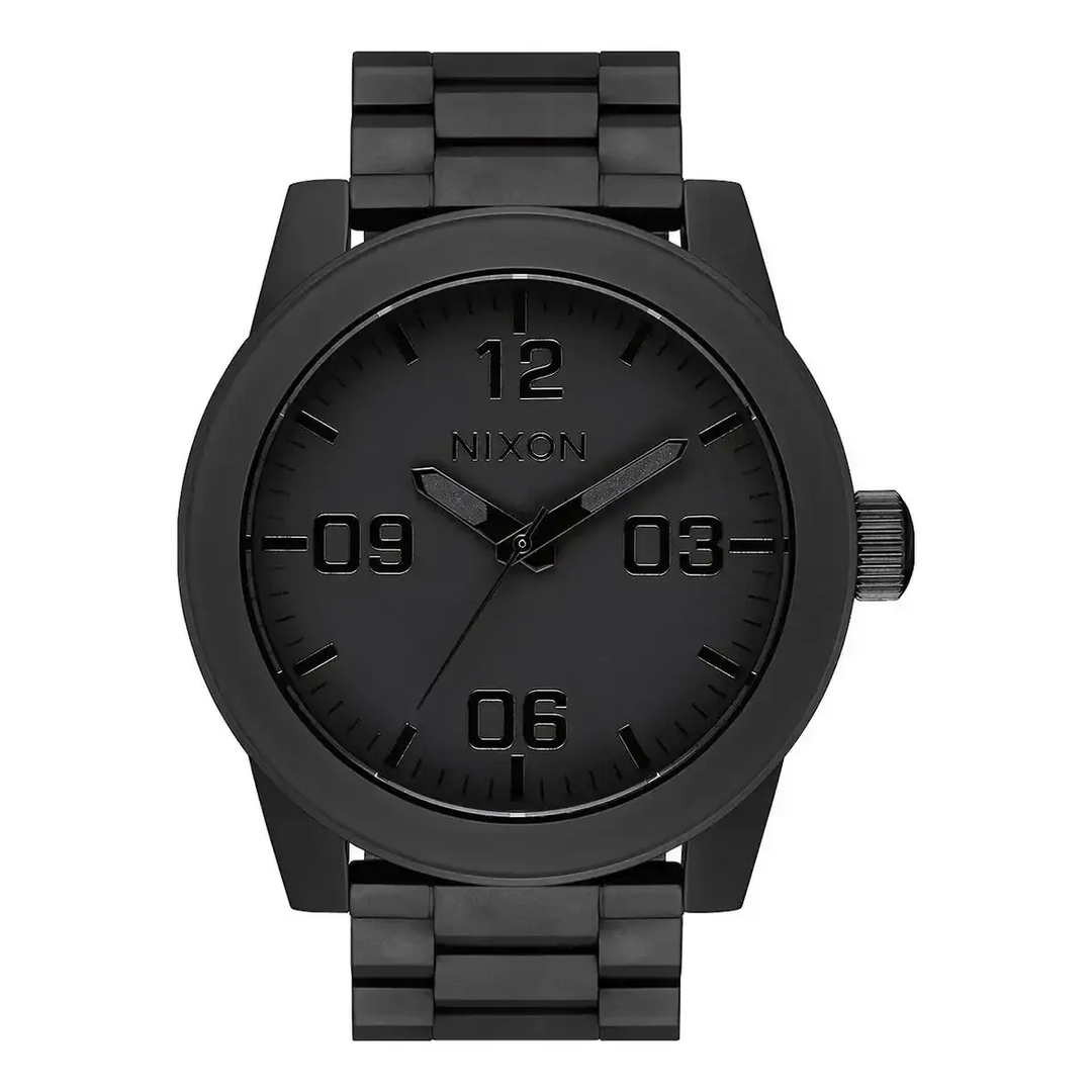 NIXON CORPORAL STAINLESS STEEL WATCH All Matte Black Polished Black 