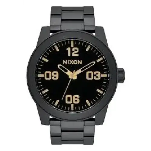 NIXON CORPORAL STAINLESS STEEL WATCH Matte Black Gold 