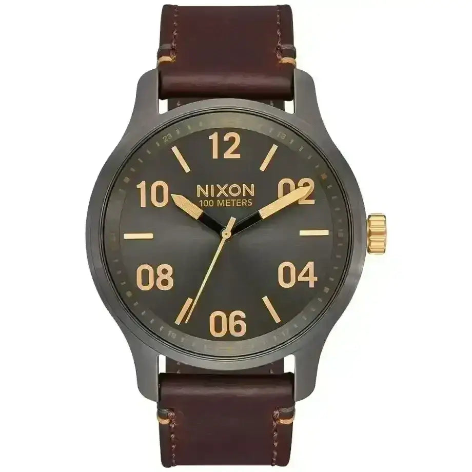 Nixon Patrol Leather Watch Gunmetal / Gold 