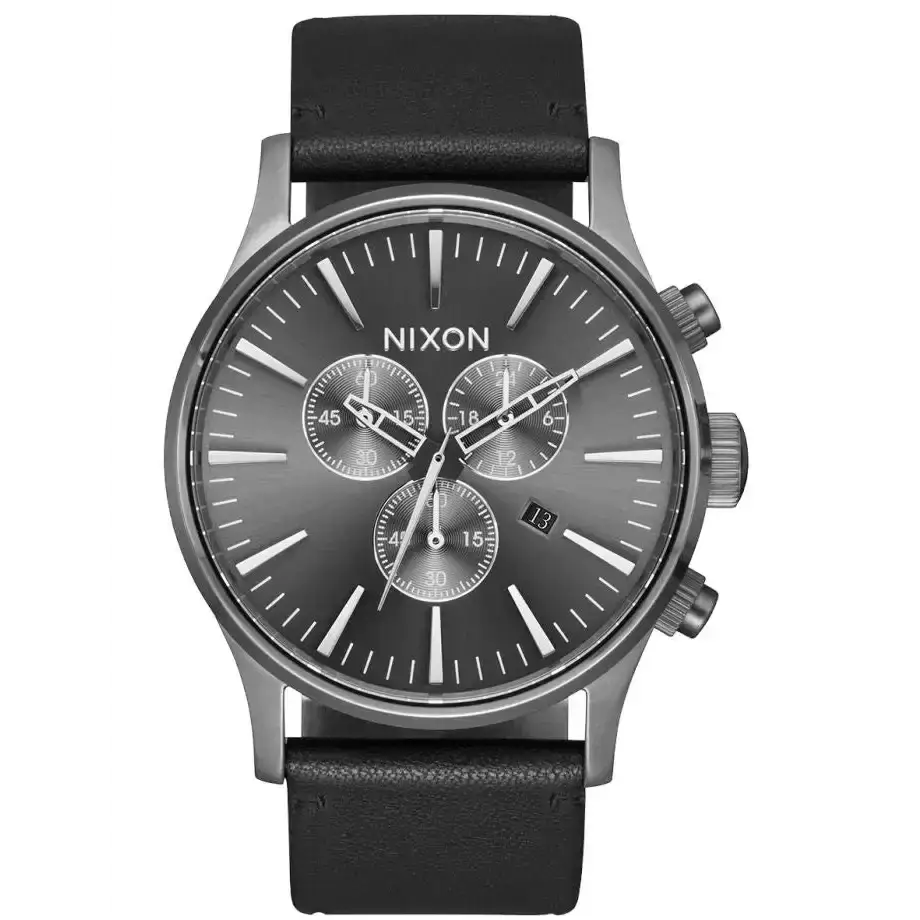 Nixon Sentry Chrono Leather Watch All Gunmetal/ Black 