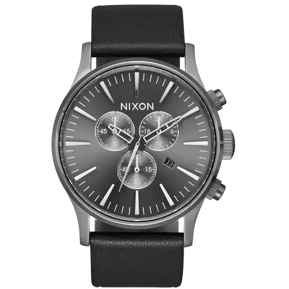 Nixon Sentry Chrono Leather Watch All Gunmetal/ Black 