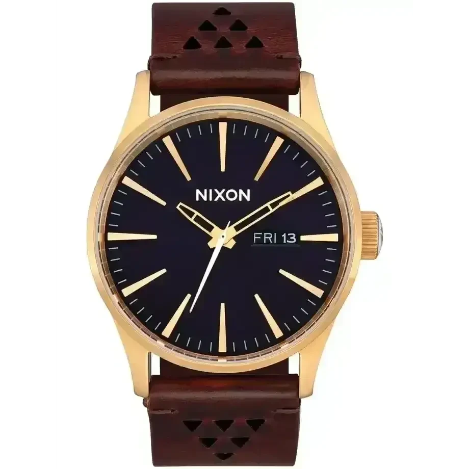 Nixon Sentry Leather Watch Gold/ Indigo/ Brown 
