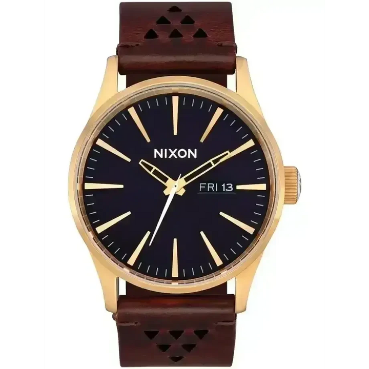 Nixon Sentry Leather Watch Gold/ Indigo/ Brown 