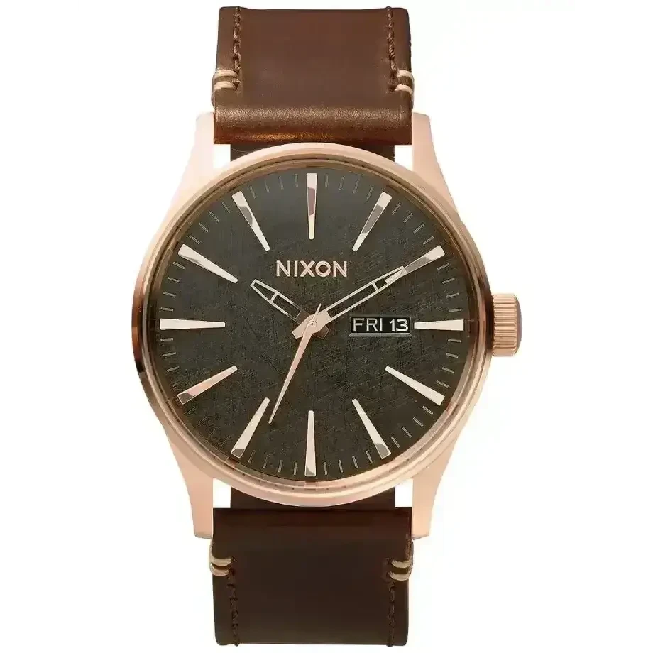 Nixon Sentry Leather Watch Rose Gold / Gunmetal / Brown 