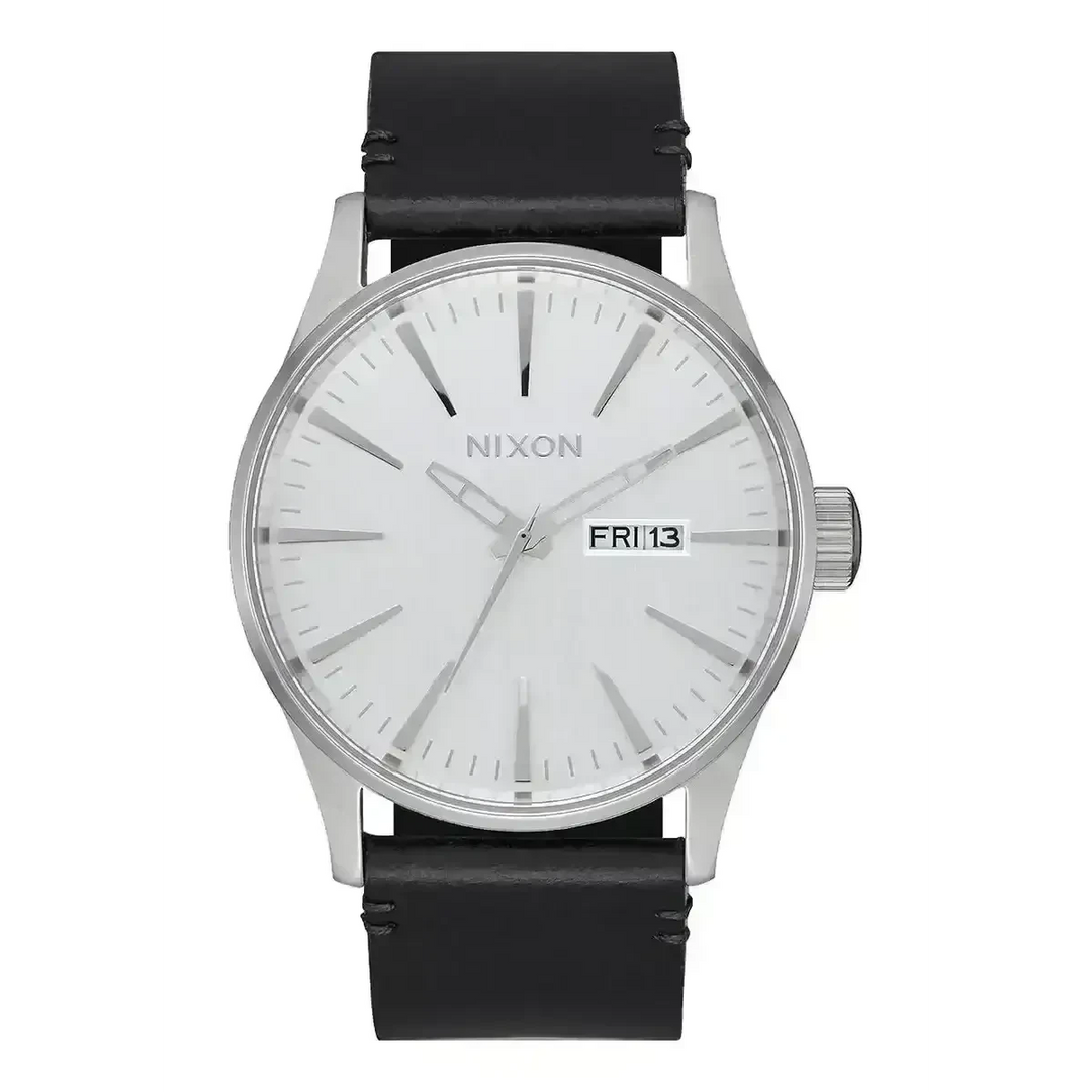 NIXON SENTRY LEATHER WATCH All Silver / Black 