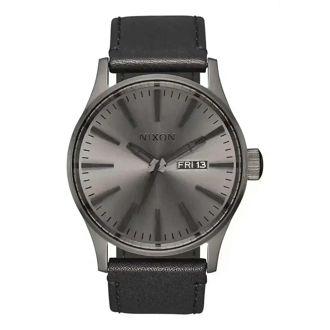 Nixon Sentry Leather Watch Gunmetal / Black 
