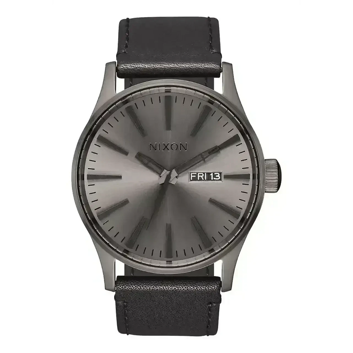 Nixon Sentry Leather Watch Gunmetal / Black 