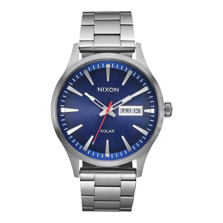 Nixon Sentry Solar Stainless Steel Watch Navy Sunray / Silver 