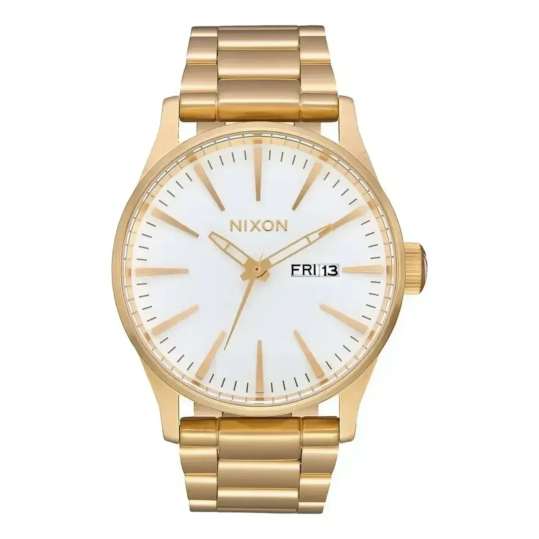 NIXON SENTRY STAINLESS STEEL WATCH All Gold White 