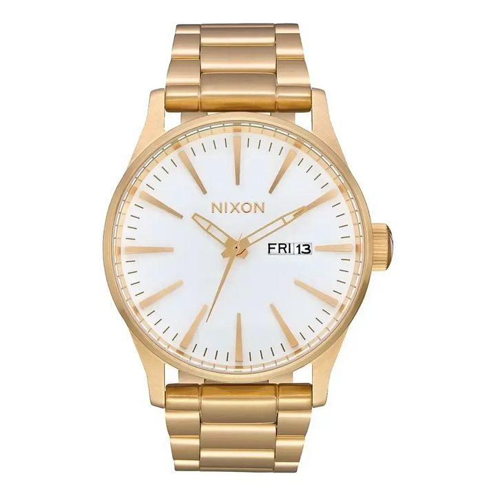 NIXON SENTRY STAINLESS STEEL WATCH All Gold White 