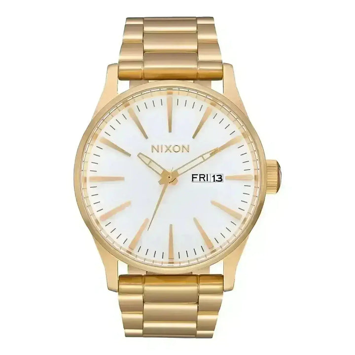 NIXON SENTRY STAINLESS STEEL WATCH All Gold White 