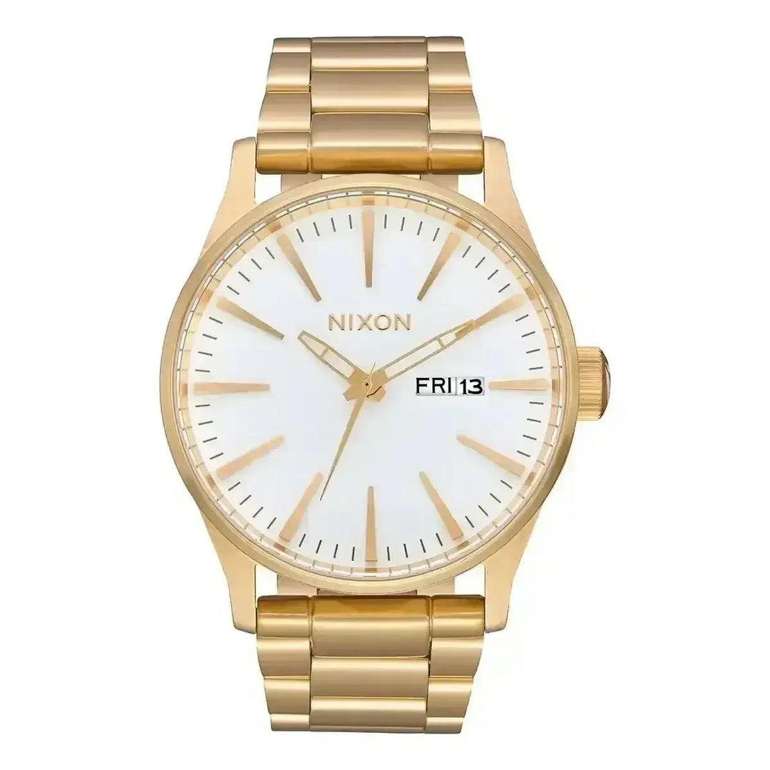 NIXON SENTRY STAINLESS STEEL WATCH All Gold White 