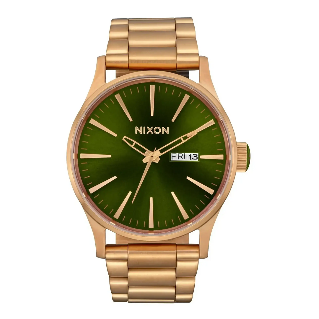 Nixon Sentry Stainless Steel Watch Gold / Green Sunray 