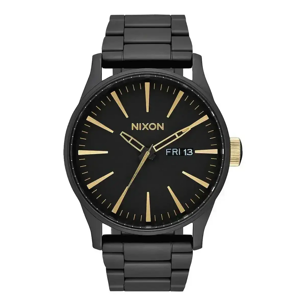NIXON SENTRY STAINLESS STEEL WATCH Matte Black Gold 