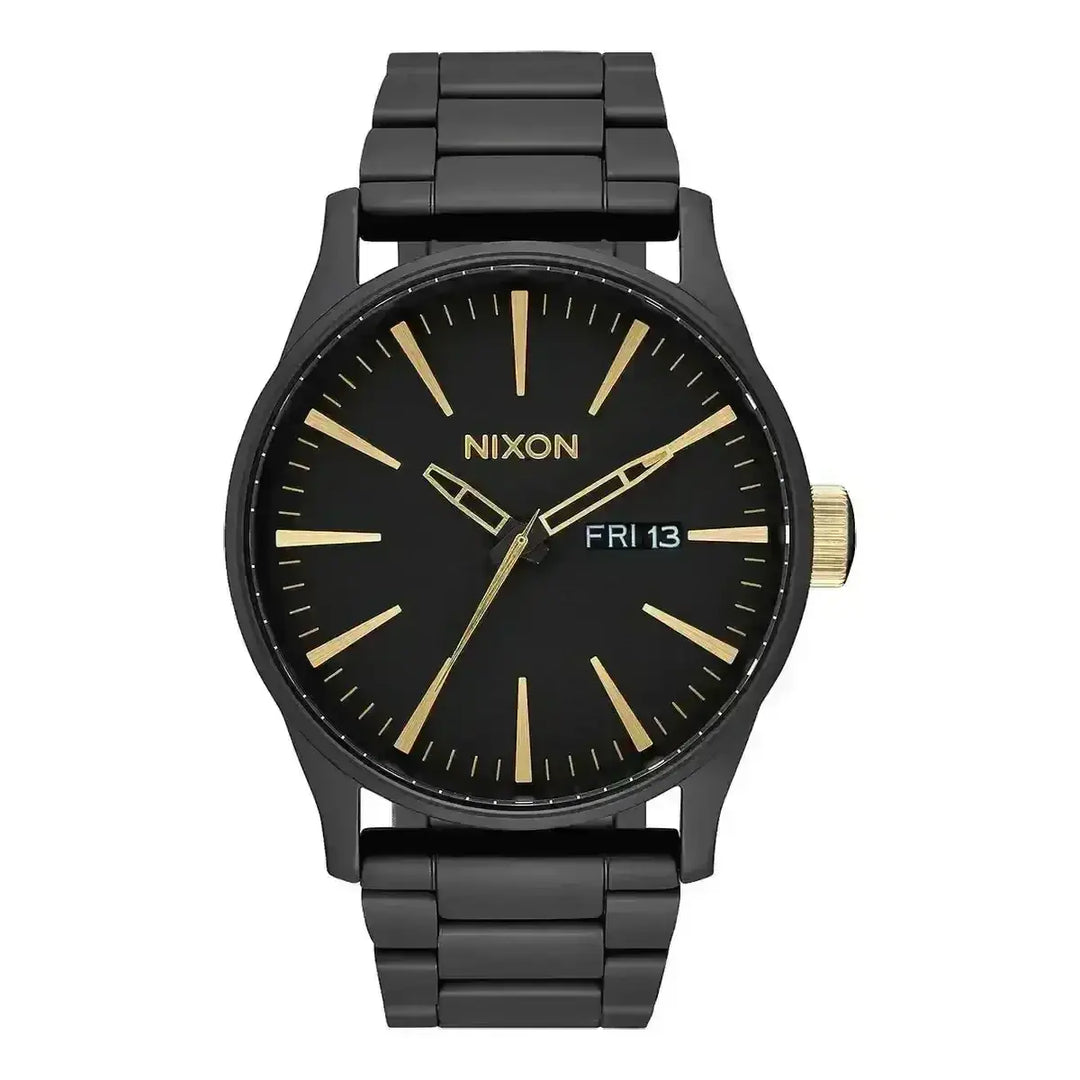 NIXON SENTRY STAINLESS STEEL WATCH Matte Black Gold 
