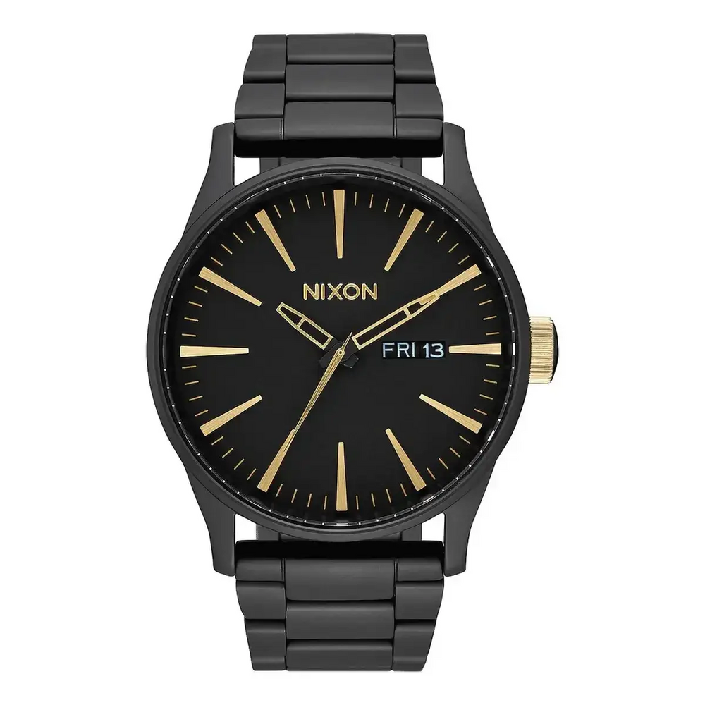 NIXON SENTRY STAINLESS STEEL WATCH Matte Black Gold 