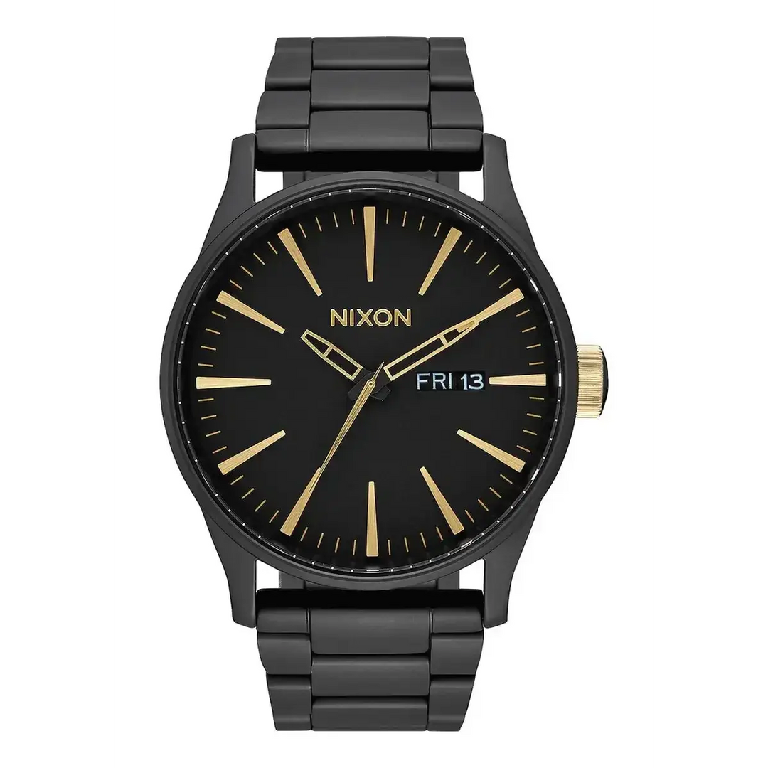 NIXON SENTRY STAINLESS STEEL WATCH Matte Black Gold 
