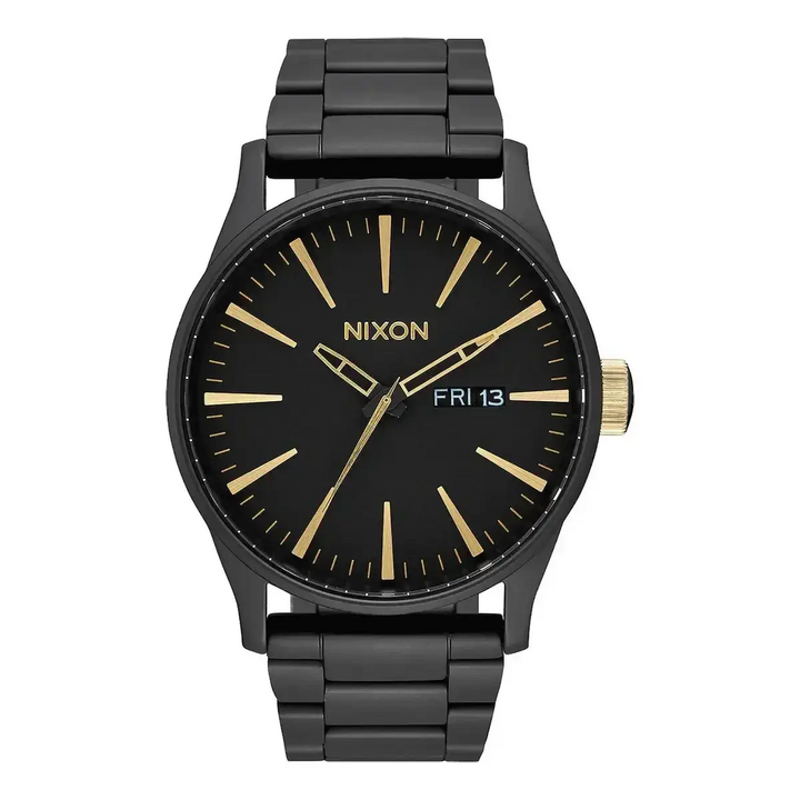 NIXON SENTRY STAINLESS STEEL WATCH Matte Black Gold 
