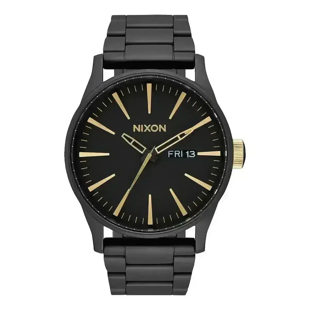 NIXON SENTRY STAINLESS STEEL WATCH Matte Black Gold 