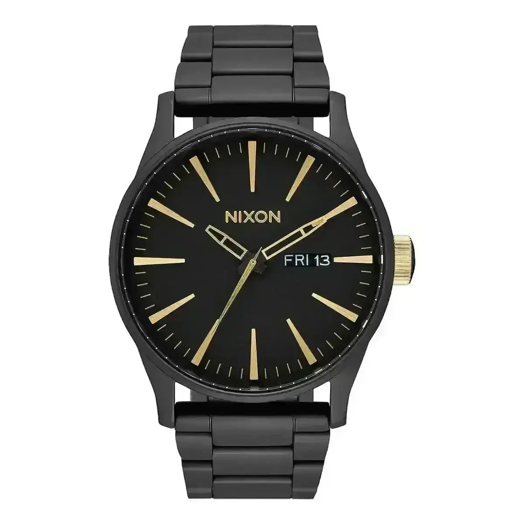 NIXON SENTRY STAINLESS STEEL WATCH Matte Black Gold 