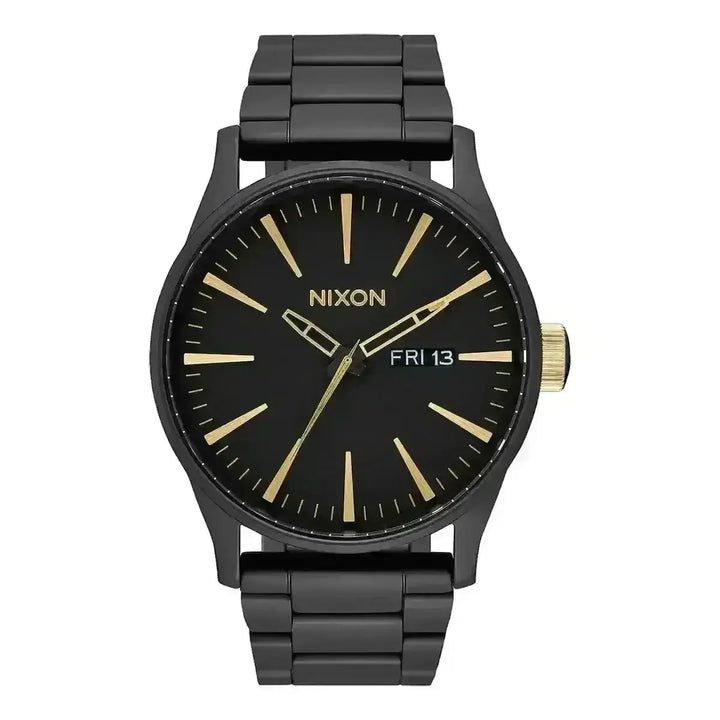 NIXON SENTRY STAINLESS STEEL WATCH Matte Black Gold 