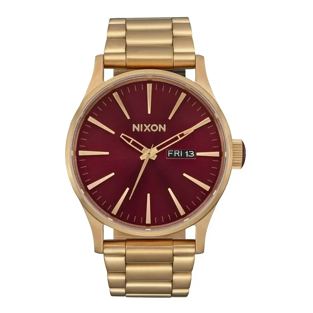 Nixon Sentry Stainless Steel Watch Oxblood Sunray / Gold 
