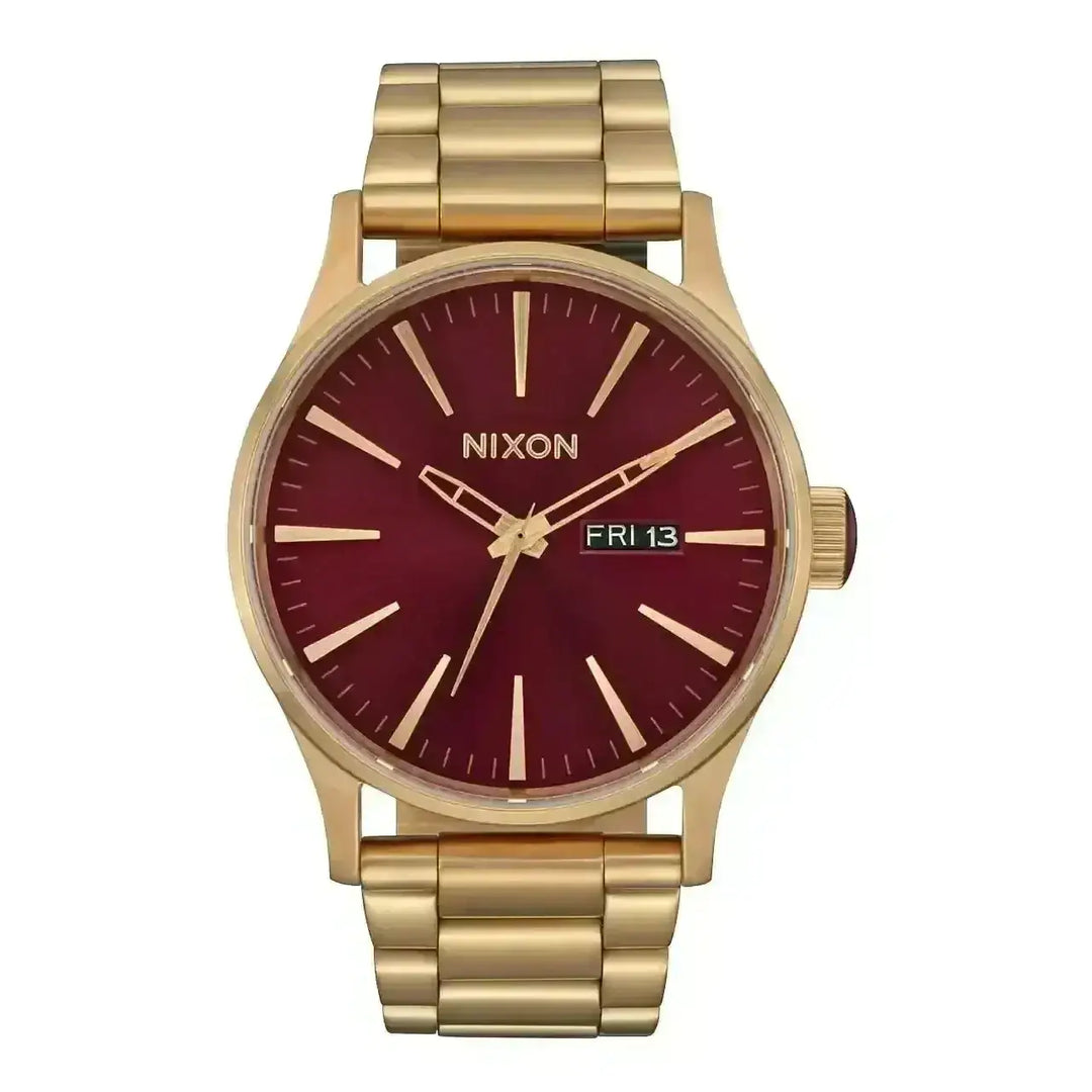 Nixon Sentry Stainless Steel Watch Oxblood Sunray / Gold 