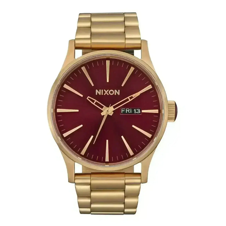 Nixon Sentry Stainless Steel Watch Oxblood Sunray / Gold 