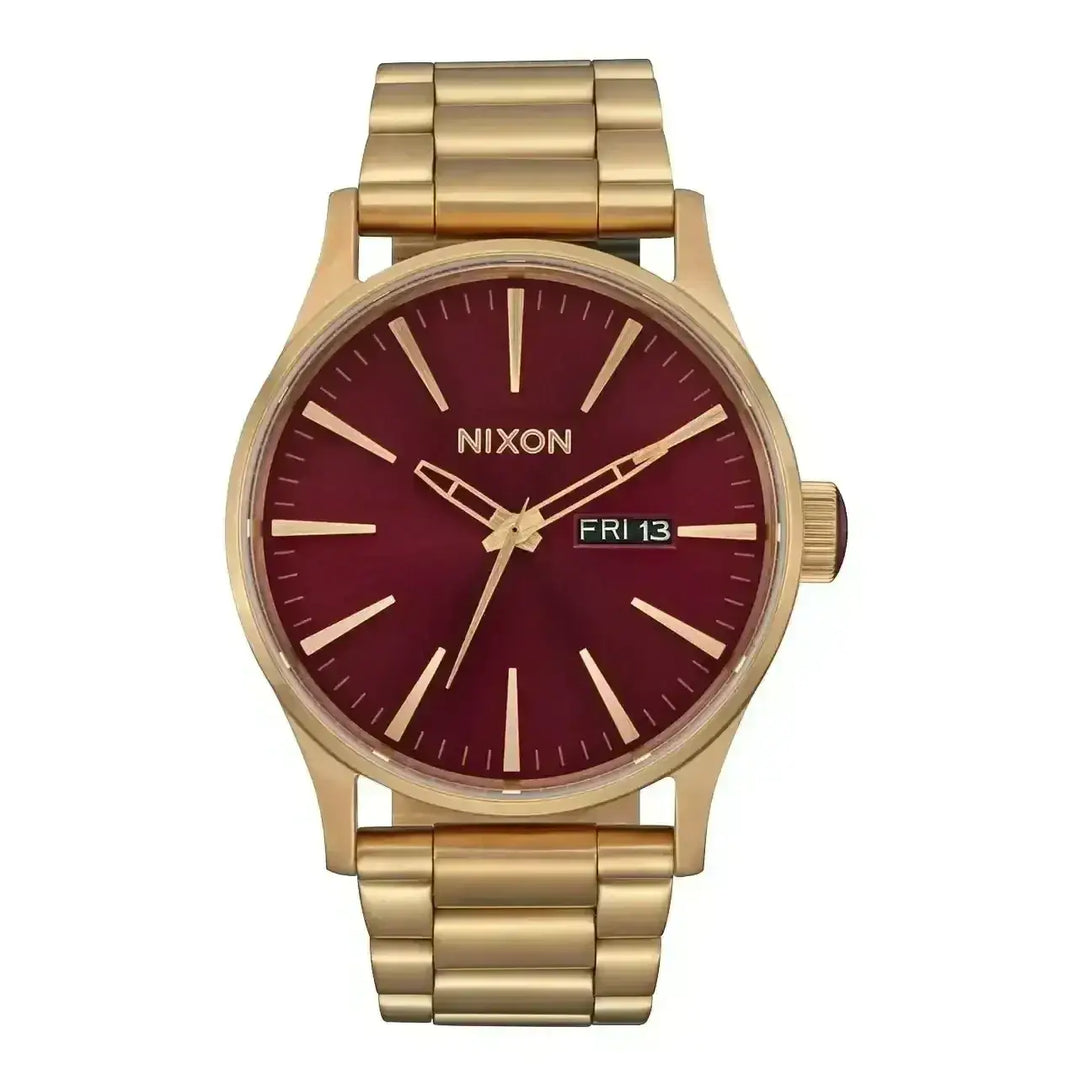 Nixon Sentry Stainless Steel Watch Oxblood Sunray / Gold 