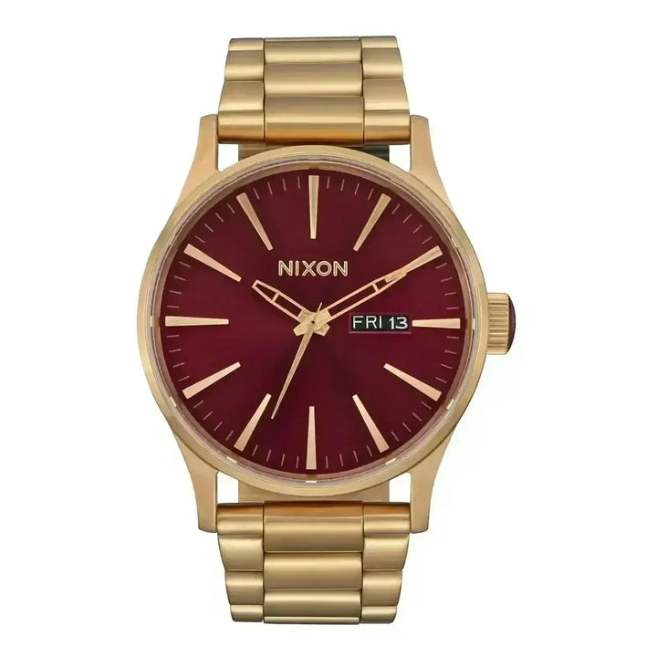 Nixon Sentry Stainless Steel Watch Oxblood Sunray / Gold 