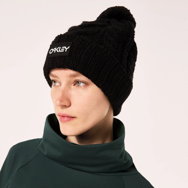 Oakley Harper Pom Beanie - Black/ White Logo