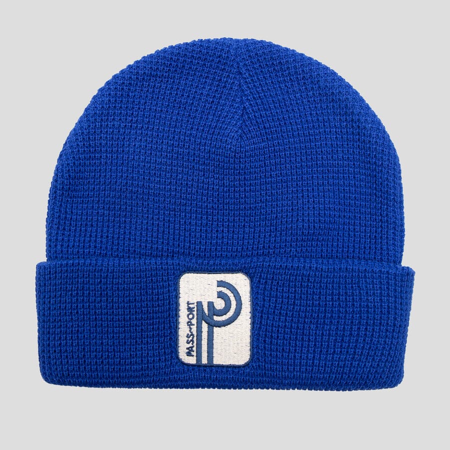 Passport Long Con Waffle Knit Beanie Royal Blue 